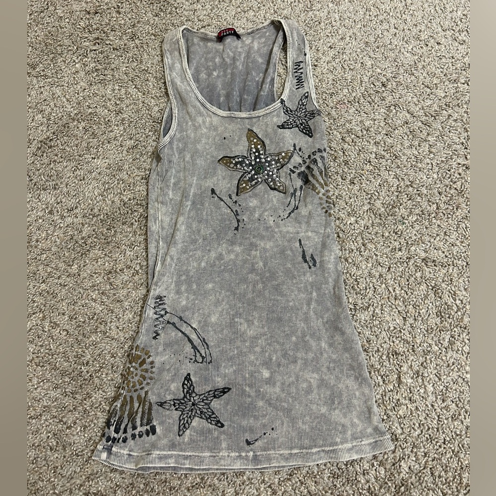 T Party Fashion Gray Embellished Tank Top Women's Y2K Cotton Beach Travel Paint